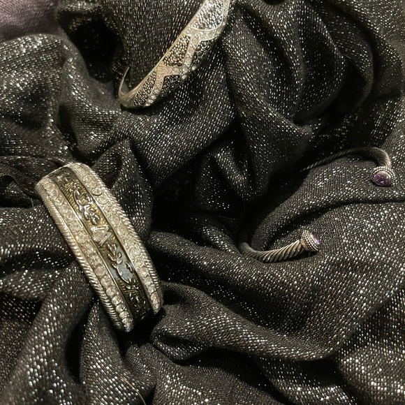 Three silver-tone bracelets/bangles, with rhinestone accents. - Picture 2 of 5